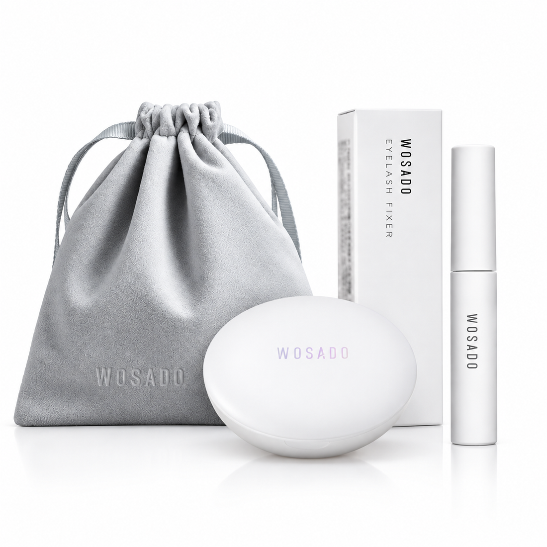 WOSADO Arabic Glam Magnetic Lash Starter Kit: Full Volume. Bundle contents: 1 WOSADO Eyelash Fixer, 1 WOSADO Forest Magnetic Lashes, 1 WOSADO Microfiber Lash Pouch. White background.